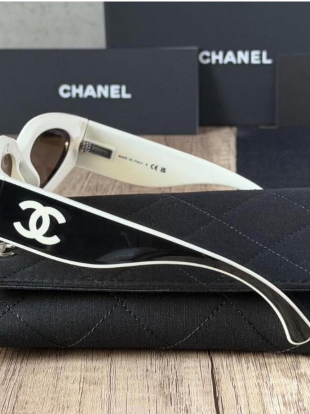 Chanel Black & White Cat Eye Sunglasses - Picture 6 of 7